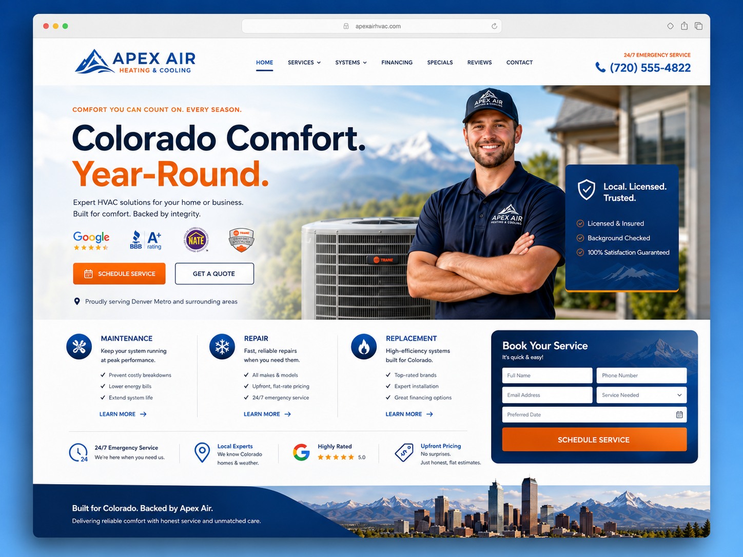Apex Air Heating & Cooling HVAC website design story by PurpleHolo