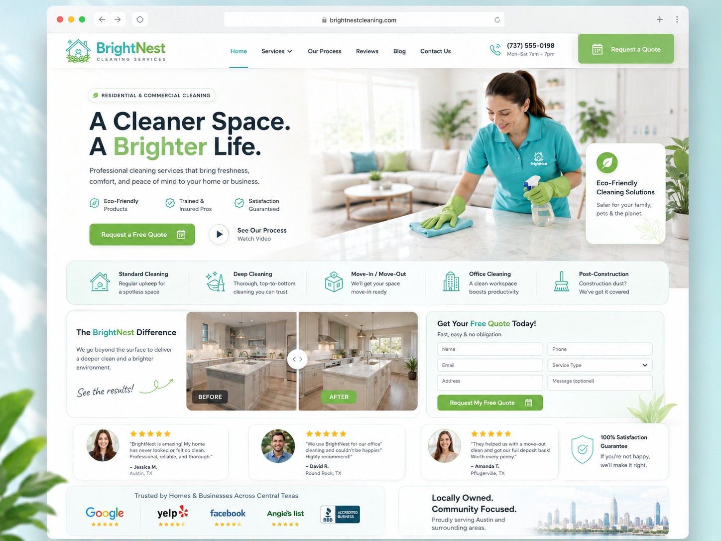 BrightNest Cleaning Services Cleaning Company website design story by PurpleHolo
