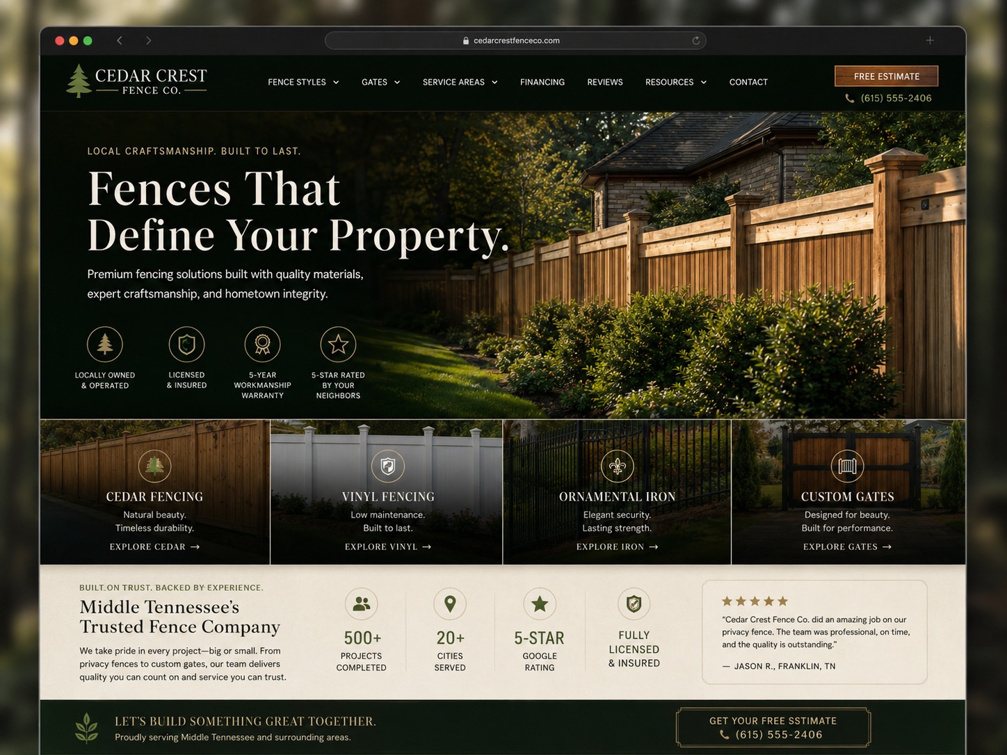 Cedar Crest Fence Co. Fence Company website design story by PurpleHolo