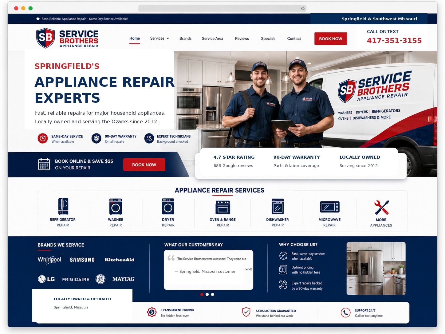 Service Brothers Appliance Repair Appliance Repair website design story by PurpleHolo