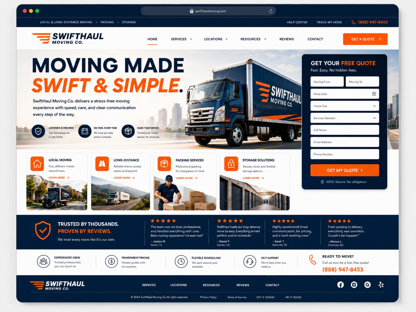 SwiftHaul Moving Co. Moving Company website design story by PurpleHolo
